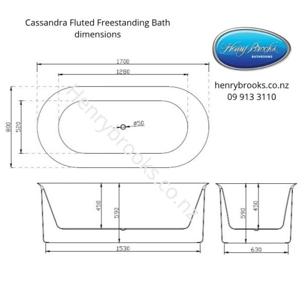 Cassandra Fluted freestanding bath dimensions